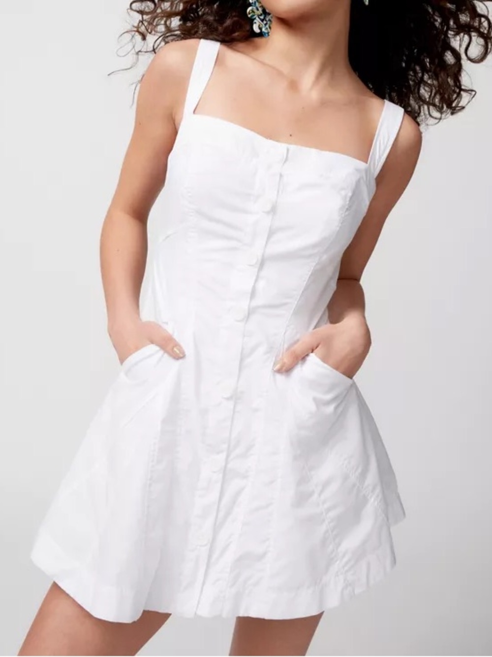 Urban Outfitters White Smocked Top with Multicolor button mini dress size small